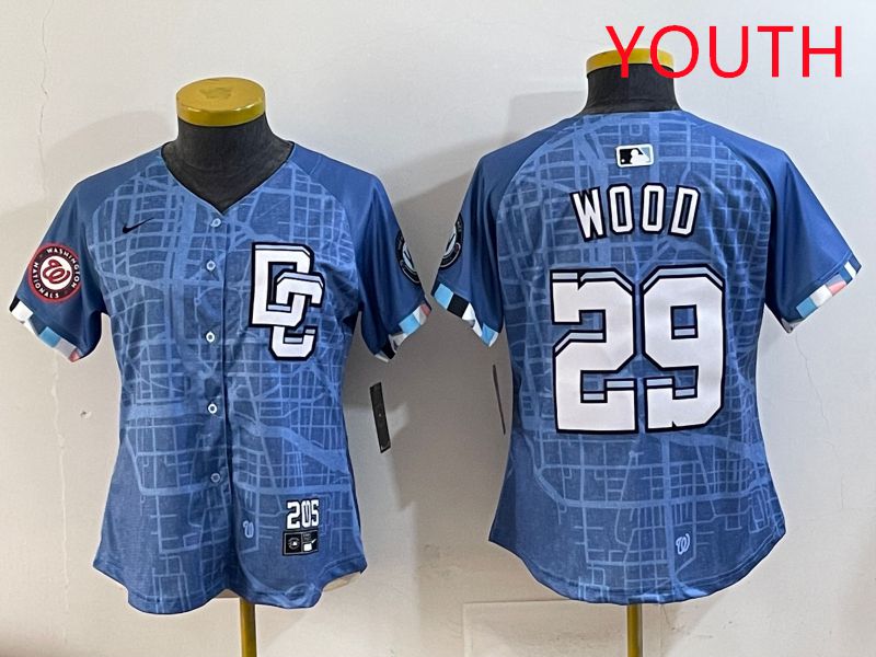 Youth Washington Nationals #29 Wood Blue Joint Name 2025 Nike MLB Jersey style 3->youth mlb jersey->Youth Jersey